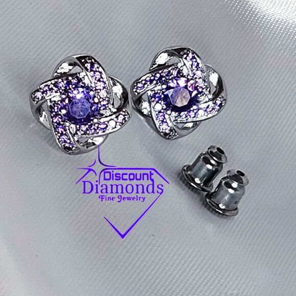 Amethyst  Stud Push Back Earrings on 925 Sterling Silver - Picture 6 of 11